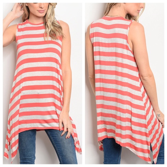 💙SIZE SM💙Coral & Cream Striped Tunic Top - Picture 8 of 8